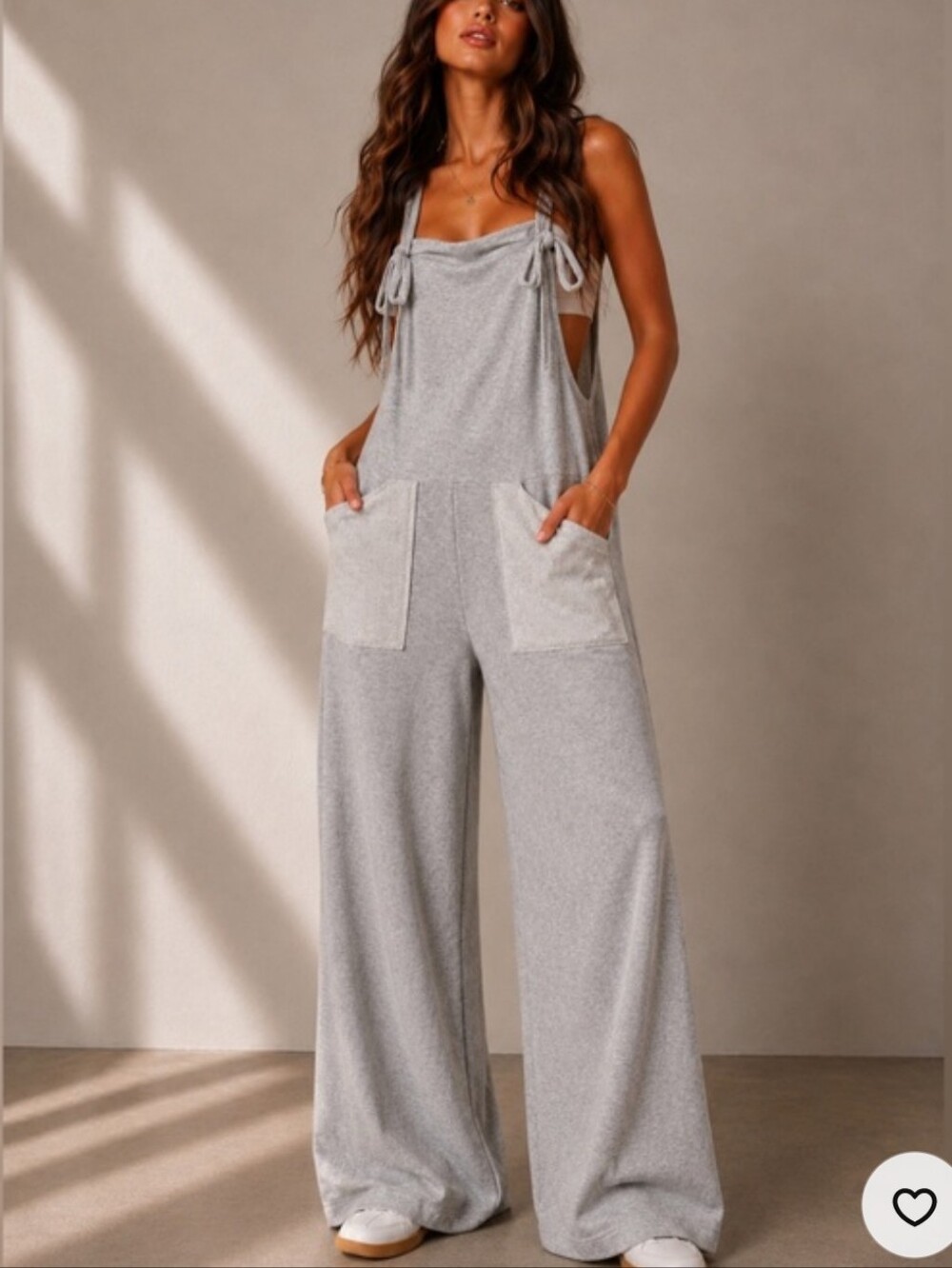 BUCKETLIST Light Gray Tie-Strap Wide-Leg Jumpsuit